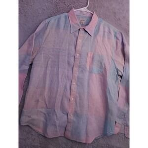 J Crew Shirt Mens Extgra Large Baird McNutt Irish Linen Pink Plaid Colorblock XL